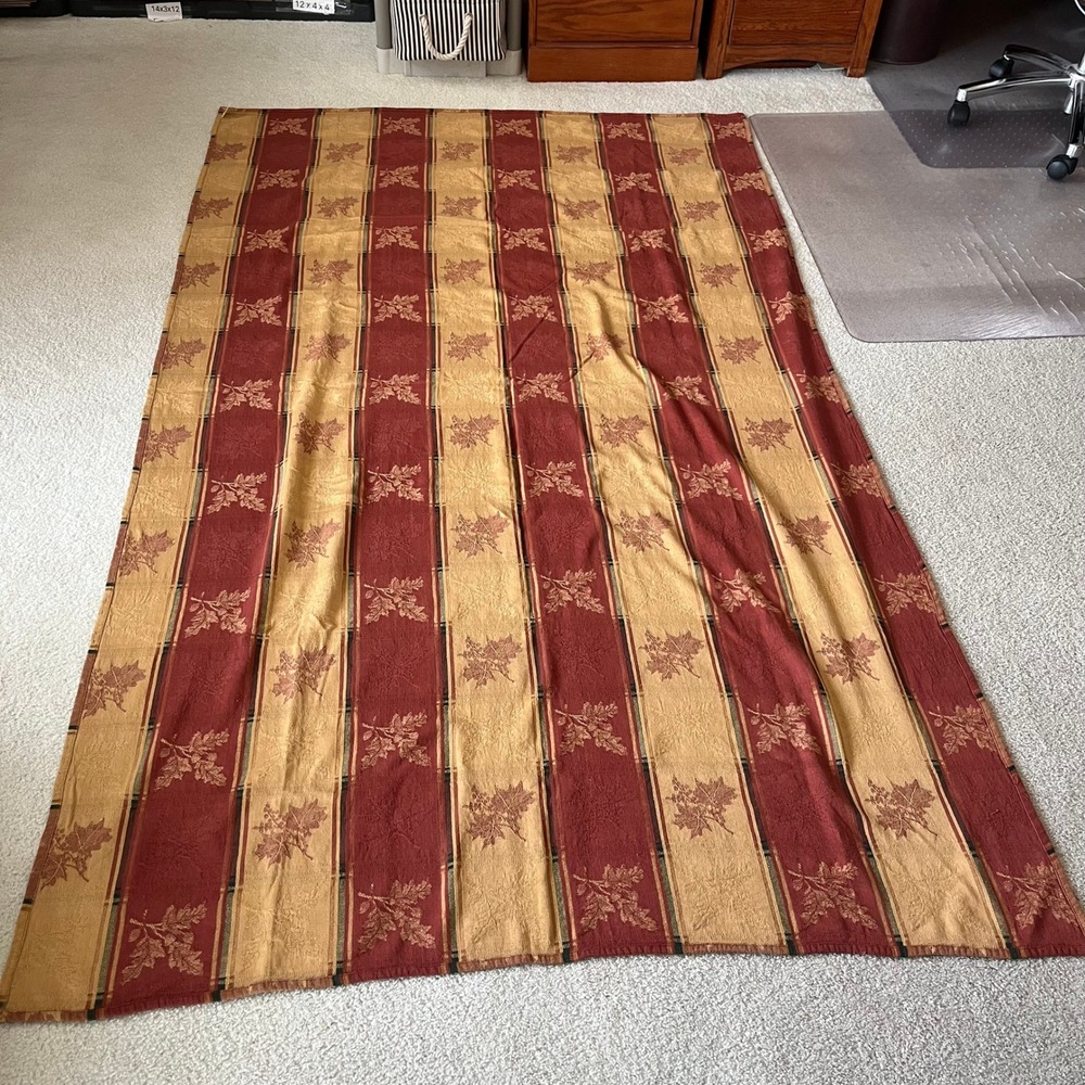Tablecloth 55x91 Burgundy Gold Cotton Fall Leaf Jacquard
